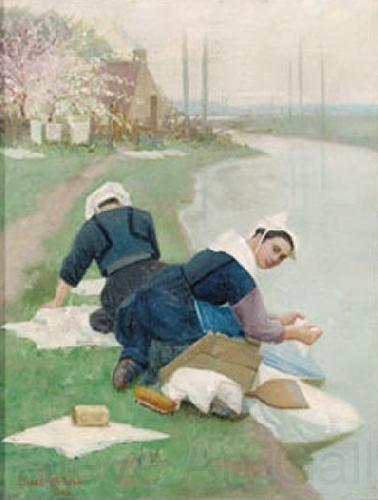 Lionel Walden Women Washing Laundry on a River Bank France oil painting art